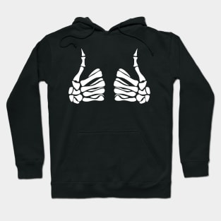 I like it. Two skeleton hands together with bony phalanges making the like sign in white color on dark background. Hoodie